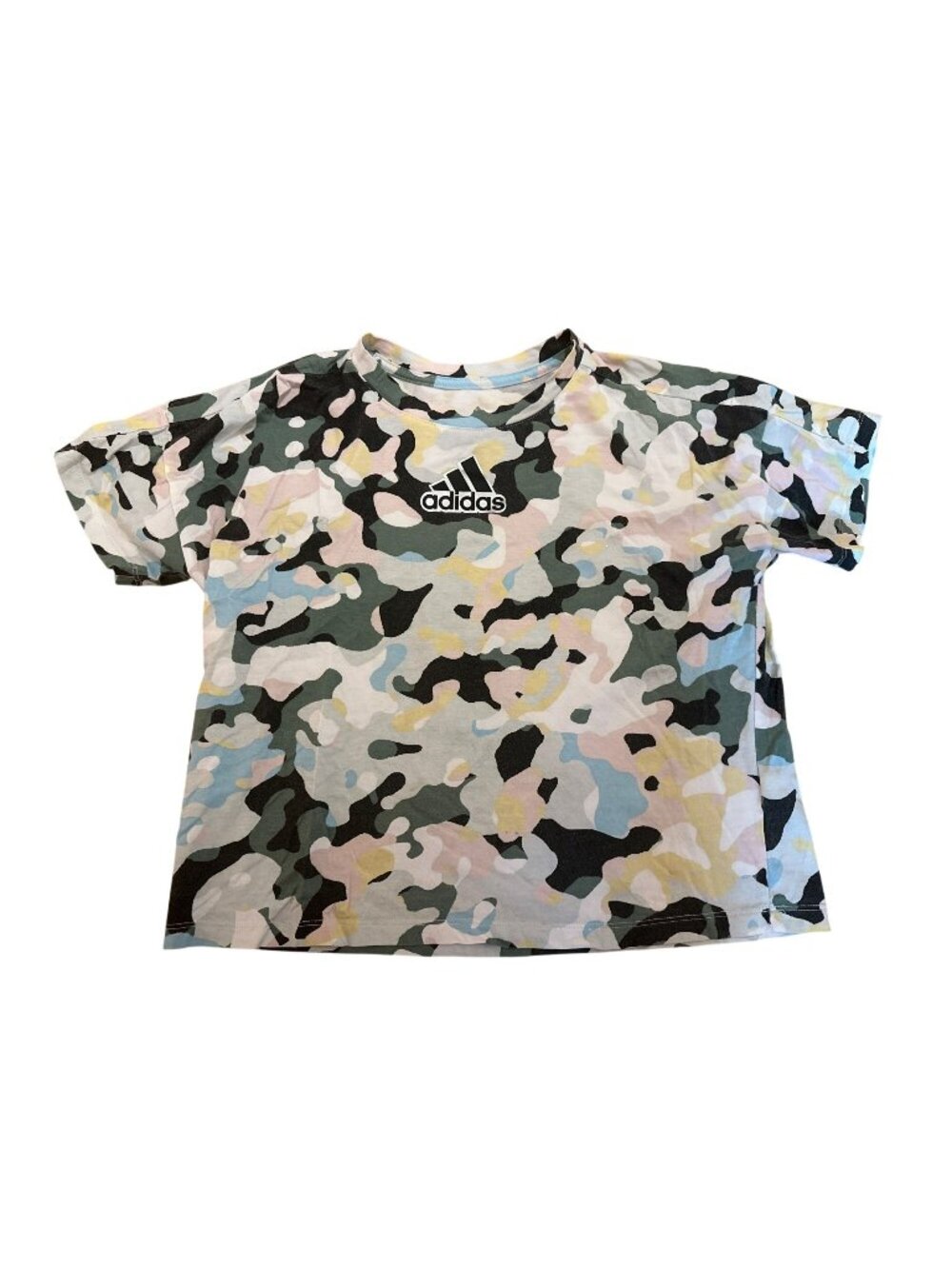 Adidas Loose Fit Multi-Color Camo T-Shirt Womens L 100% Cotton Lightweight Tee